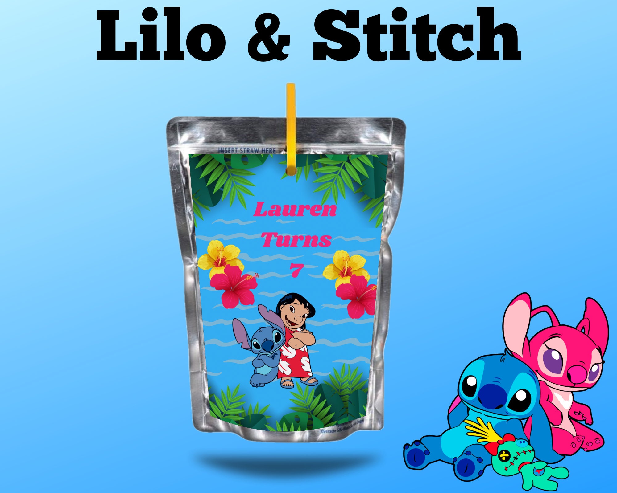 Lilo and Stitch Capri Sun Labels Lilo and Stitch Drink Labels Lilo and  Stitch Party Favors Lilo and Stitch Party Printables 100613 