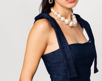 Structured Denim Bustier Top
