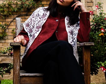 Embroidered Lace Trim Shawl- Made in London