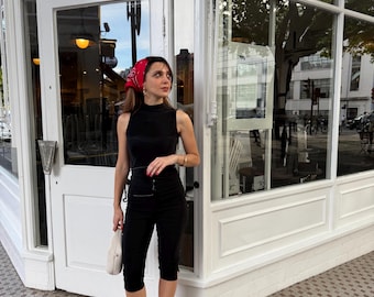Capri noir extensible Bengaline | Fait main London, Pantalon slim