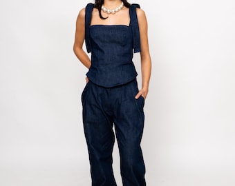 Pleated Denim Trousers