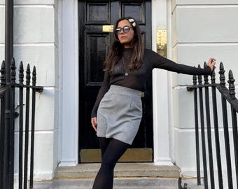 Houndstooth Bouclé Mini Skirt, High Waist, Handmade in London