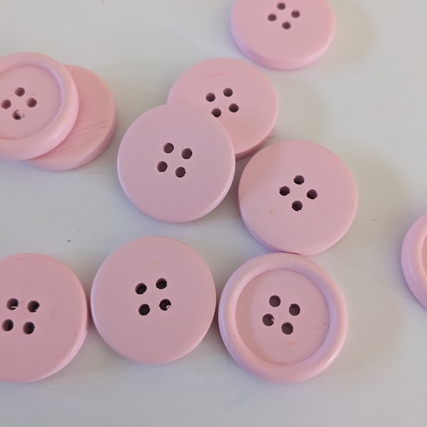 25mm Wooden Button, 4 hole, Light Pink