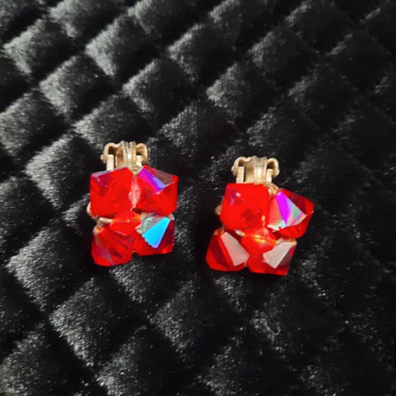 with a natural border. Chunky Collection square ear clips tomato-red