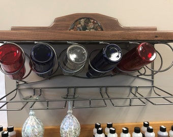 Great Lakes Rocks | Petoskey Stone | Wine Bottle holder | Mini bar| Wine glass holder | Michigan made | Black Walnut