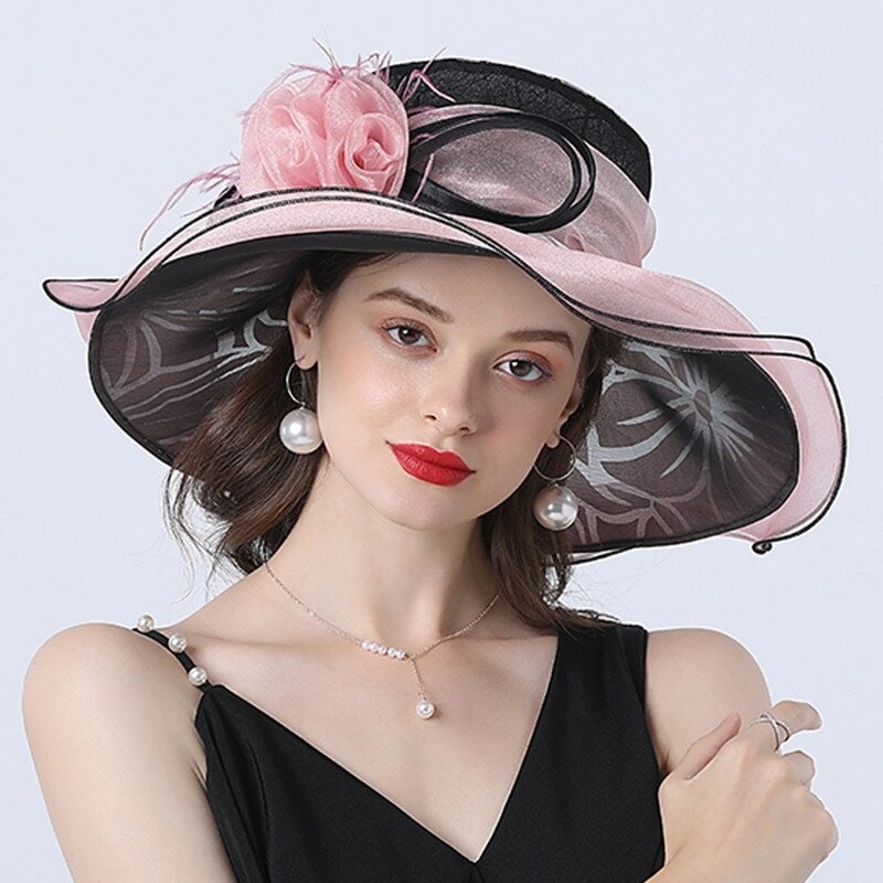 Women Summer Church Hat Organza Wide Brim Sun Hat Ladeis Etsy