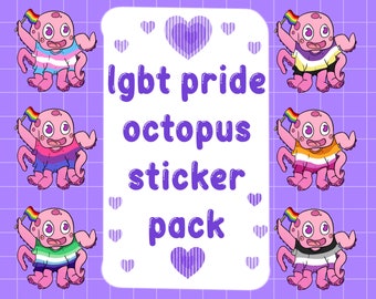 LGBT Pride Octopus Digital Sticker Pack | GoodNotes, Digital Planners, Clip Art, PNG