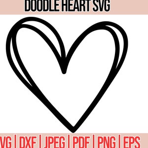 Doodle Heart Svg, Hand drawn heart svg, Svg, png, dxf for shirts,Valentine Day Svg, Heart Svg, Cricut Svg image 1