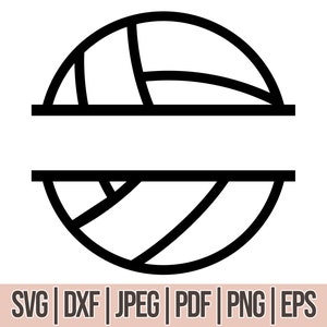 May include: Black and white outline of a volleyball with a horizontal line in the middle for adding text.