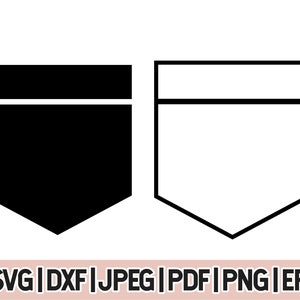 シャツ ポケット SVG、シャツ ポケット クリップアート セット、Cricut 用ポケット グラフィック カット ファイル、ポケット アウトライン SVG、Png、Dxf