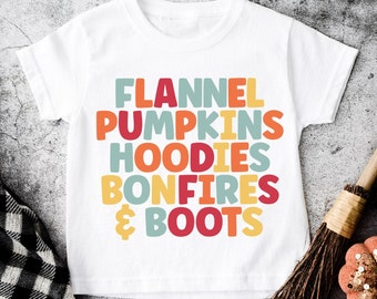 Franela Calabazas Sudaderas con capucha Hogueras y Botas Svg, Camisa Infantil Otoño Svg, DXF Png Jpg