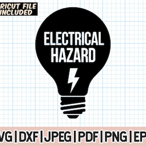 May include: Black and white graphic of a light bulb with the text "ELECTRICAL HAZARD" inside. A lightning bolt is below the text.