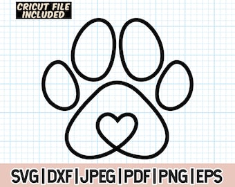 Tassavtryck hjärta SVG, hundtass SVG, djurtass SVG, hundfotavtryck, omedelbar digital nedladdning