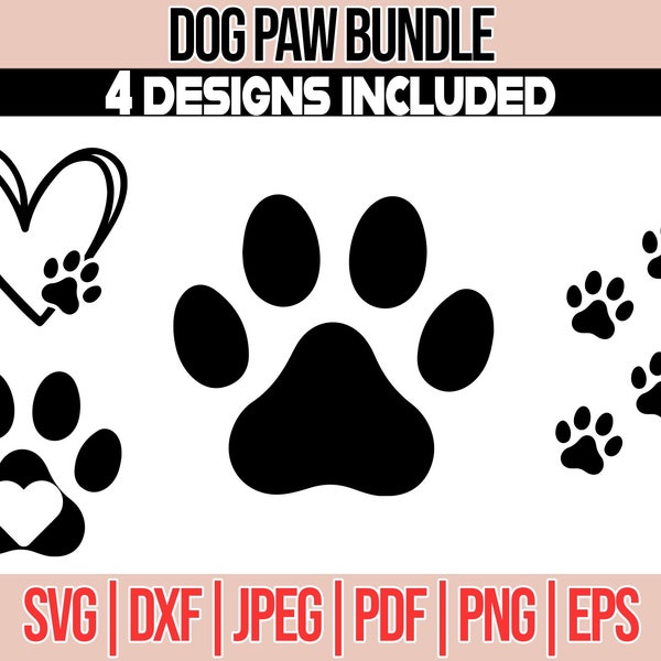 Paw Print Bundle Svg, Dog Paws Svg, Cat Paws Png, Animal Paws Dxf, Animal Tracks Silhouette, Paw Print Clipart, Cricut, Cameo, Paws Vector