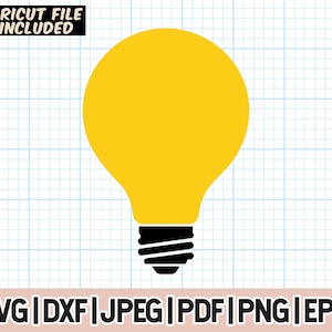 May include: A yellow light bulb icon with a black outline. The light bulb is on a white grid background.