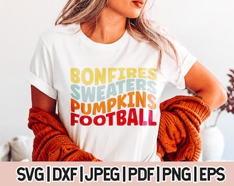 Hogueras Sudaderas Calabazas Fútbol Svg, Otoño Svg Para Camisas