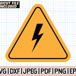 May include: A yellow warning sign with a black border and a black lightning bolt inside. The sign reads "CRICUT FILE INCLUDED".