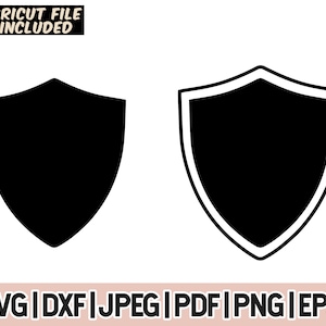 May include: Two black shield shapes, one with a white outline. Both shields are facing forward.