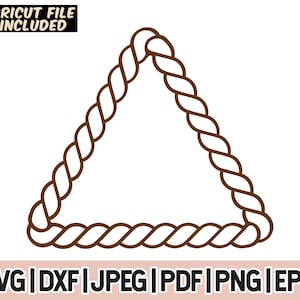 May include: A brown rope is twisted into a triangle shape. The rope is thick and has a rough texture.
