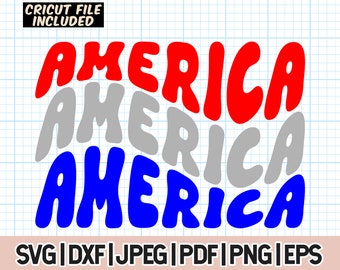 Groovy America SVG, Wavy Text Retro America Svg, America Wavy Design, 4th Of July svg, Summer America png