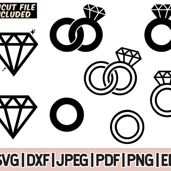 Wedding Ring Bundle Svg And Png, Ring SVG cut file for Cricut and Silhouette, Engagement Ring SVG Vector Files, Ring Cricut File