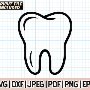 May include: Black and white outline of a tooth. The tooth is a simple, cartoon-style illustration.