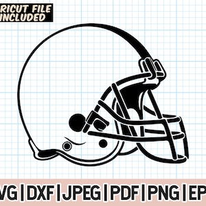 May include: Black and white silhouette of a football helmet with a face mask. The helmet is angled to the side, with the face mask facing the viewer. The helmet is a common symbol of American football.