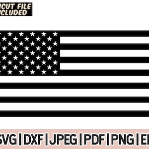 May include: Black and white image of the American flag. The flag has 13 horizontal stripes, alternating red and white, with a blue rectangle in the upper left corner containing 50 white five-pointed stars.