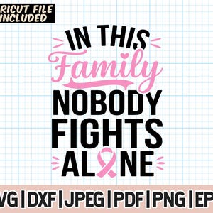 In questa famiglia nessuno combatte da solo Svg, cancro al seno Svg, rosa Svg, cancro Svg, nastro di sensibilizzazione Svg, nastro di cancro Svg