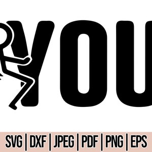 Puede incluir: Diseño gráfico en blanco y negro de un figurín haciendo el dedo medio con la palabra "YOU" en letras grandes y negritas.