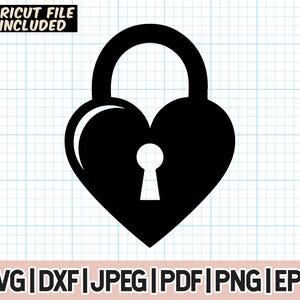 May include: Black and white silhouette of a heart-shaped padlock with a keyhole.