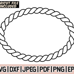 May include: Black and white outline of a rope frame, a circle with a rope border.  SVG, DXF, JPEG, PDF, PNG, and EPS file formats are included.
