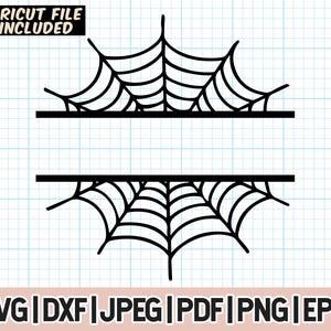 May include: Black and white silhouette of a spider web with a blank space in the middle for text. The text "Cricut File Included" is at the top of the image.