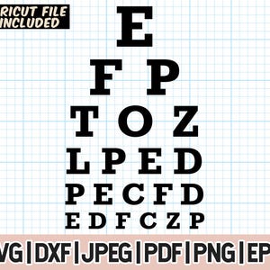 Prueba de tabla optométrica, prueba de visión Svg, tabla optométrica médica Svg, diseño de prueba óptica, tabla de prueba optométrica, decoración de clínica de optometría, descarga digital