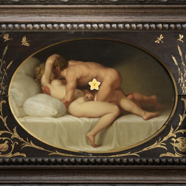 Erotic Regency Victorian Art, Christopher Wilhelm Eckersberg, High Quality Art Print, Nude Antique Painting, Couple in Bed