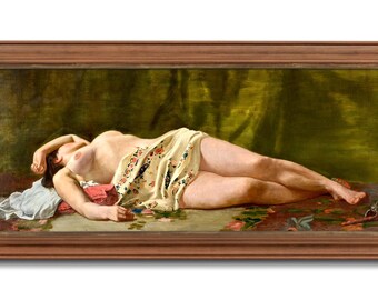 19th Century French Nude Female Painting Art Print, Reclining Nude, Antique Nude Frederic Bazille, Tasteful Nude, Sensual Naked Woman, Green