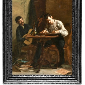 Antique Painting of Musicians, Professionals at Rehearsal, Thomas Eakins,High Quality Art Print, Men Playing Music, Oil Painting, Brown