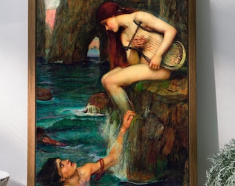The Siren, John William Waterhouse, Pre Raphaelite, Art Nouveau High Quality Art Print, Waterhouse Print, Waterhouse Painting, Mermaid