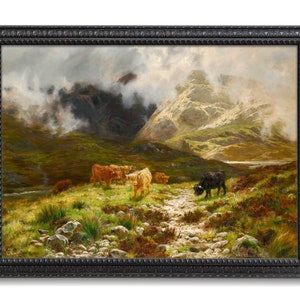 Highland Cows in Scotland, Antique Vintage Painting, High Quality Art Print, Louis Bosworth Hurt, Scottish Highlands, Highland Cattle Art