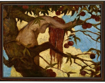 Eve, Victorian Painting, Symbolist Nude Female Art, John La Farge, High Quality Fine Art Print, 19th Century Redhead Art, Eve with Apple