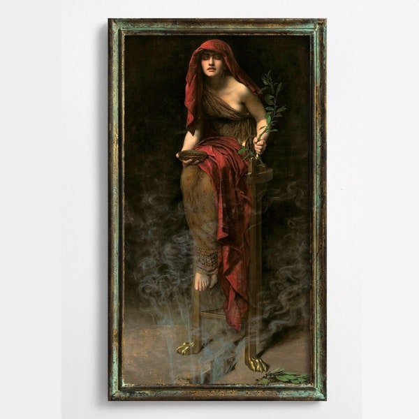 Priestess of Delphi, John Collier, High Quality Fine Art Print, Art Nouveau, Pre-Raphaelite, Mystical Occult Art, Dark Garnet Red, Greek Art