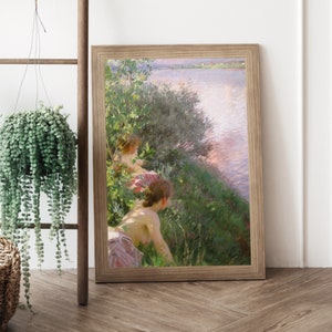 Two Nude Women Sunbathing at Water's Edge, Anders Zorn, High Quality