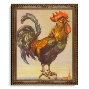 Vintage Rooster Print, Rooster Crowing Art, High Quality Art Print, Chicken Art Print, Rooster Illustration, Farm Art, Country Art