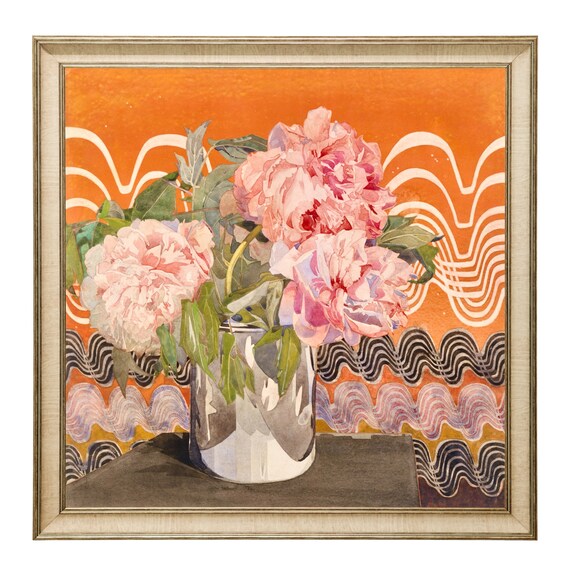 Peonies, Charles Rennie Mackintosh, Floral Still Life, Pink and Orange, Pink Peonies Art Print, Square, Arts and Crafts Movement