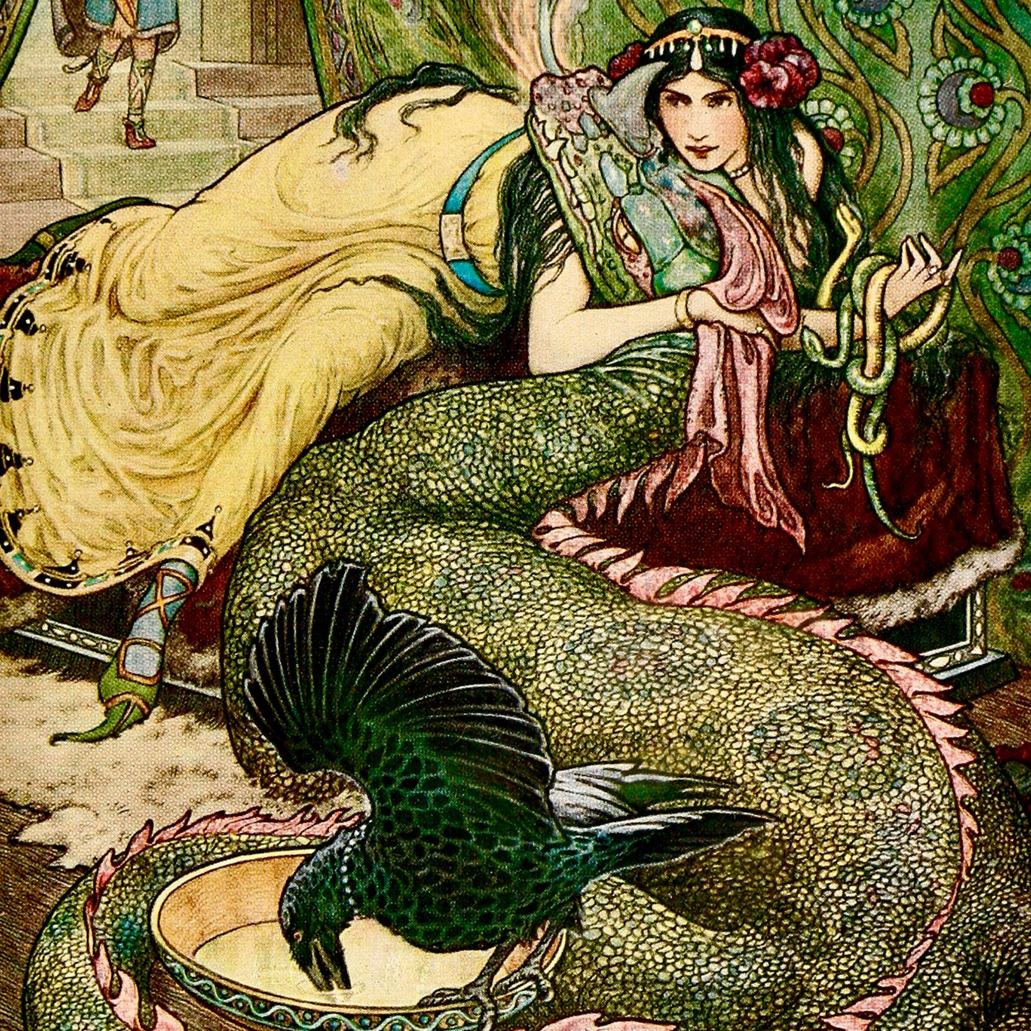 Princess Raven Vintage Princess Dragon and Raven Illustration Art, Fairytale Art ...