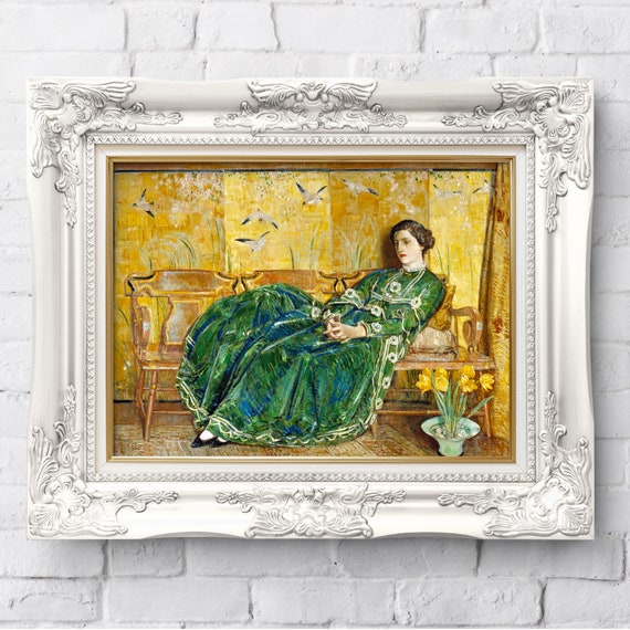 Woman in Green Dress, Gold Wall, Childe Hassam, Fine Art Print, Art  Nouveau, 8.5x11, 11x14 or 13x19, Edwardian Woman, Gold Oriental Wall - Etsy