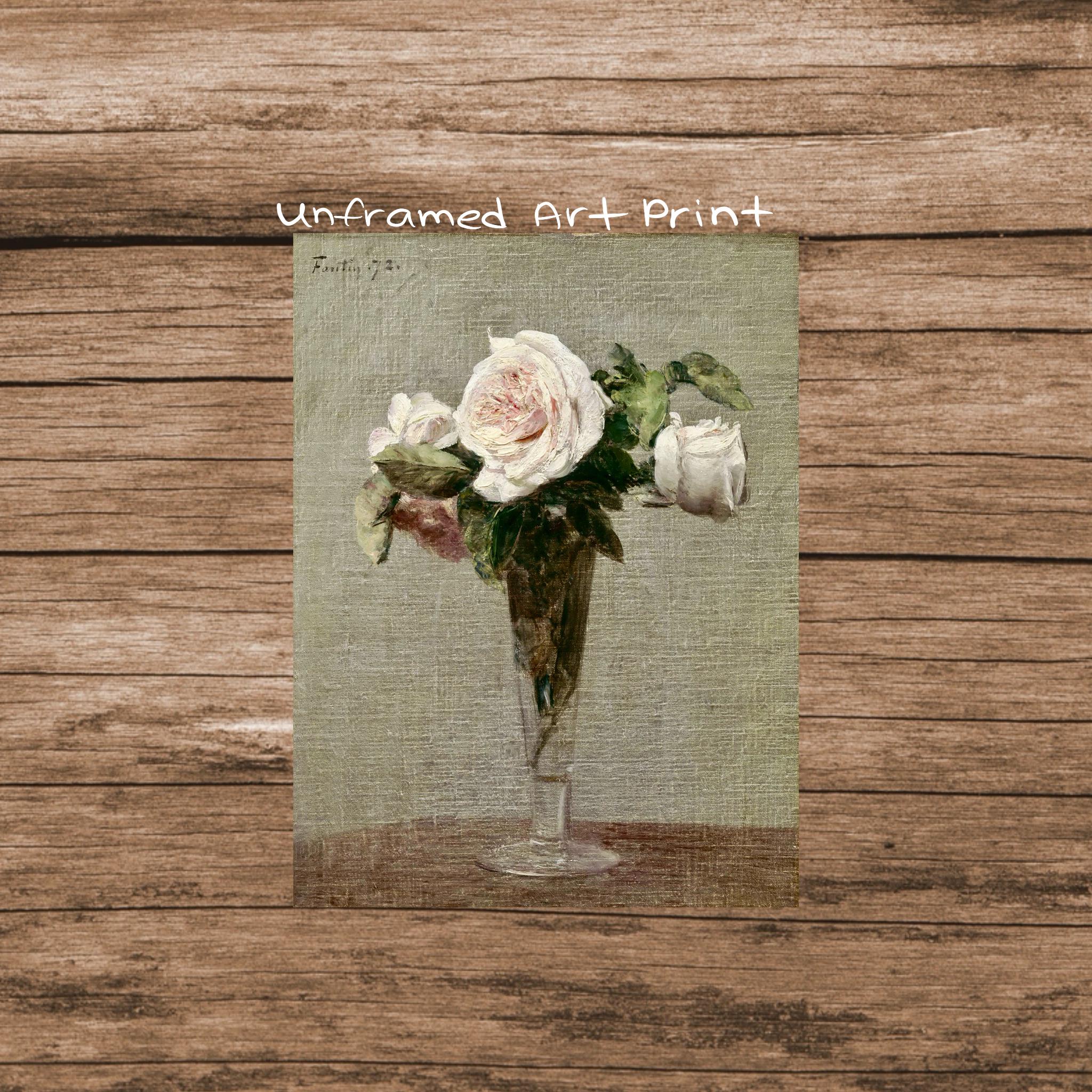 Pale Pink Roses in a Glass Vase, Still Life Painting Art Print, Antique ...