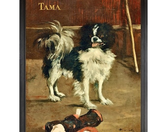 Tama Japanese Chin Dog Art Print, Victorian Little Dog Painting, Edouard Manet