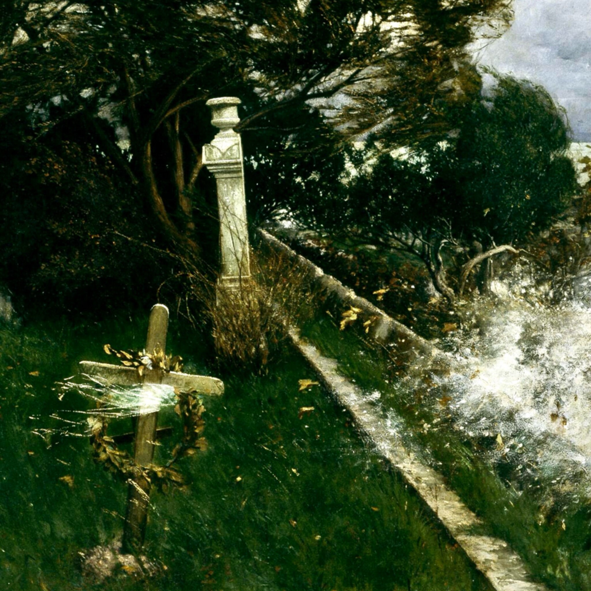 Beautiful Adolf Seaside Cemetary, Dark Gothic Landscape, 19th Century Painting Art ...
