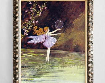 Vintage Antique Fairy Art, Reproduction Fairy Illustration, Ida Rentoul Outhwaite, Fine Art Print, Fairy Frolic, Fairy with Spider Web